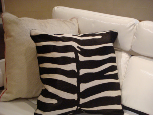 Leather Throw Pillow, Zebra Print,Color Black & White 22 x 22