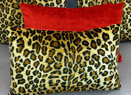 Animal Print Throw Pillow, Leopard & Red Velvet, Lumbar