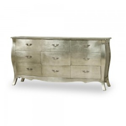 Baroque Glamour Chest, Silver Leaf 9 Drawer