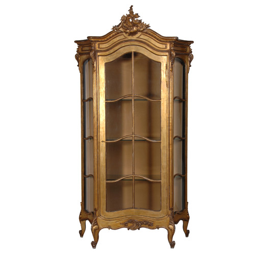 French Carved Display Cabinet, Gold Leaf