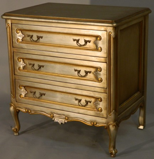 Louis XV Side Table, Silver Metal Leaf with Gold Leaf Accents