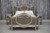 Louis XVI Swag Roses Rattan Bed Frame, Blue and Champagne