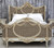 Louis XVI Swag Roses Rattan Bed Frame, Blue and Champagne