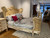 Louis XVI Swag Roses Rattan Bed Frame, White and Champagne