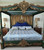 ORIENTAL DRAGON CANOPY BED DARK GREEN WITH PATINA ON GOLD