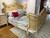 Louis XV Swag Roses Rattan Bedroom Set, White and Champagne