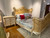 Louis XV Swag Roses Rattan Bedroom Set, White and Champagne
