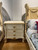 Louis XV Swag Roses Rattan Bedroom Set, White and Champagne