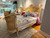 Louis XV Swag Roses Rattan Bed Frame, White and Champagne