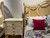 Louis XV Swag Roses Rattan Bed Frame, White and Champagne