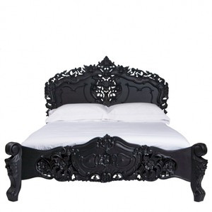 Rococo Bed, Black Lacquer Finish, Baroque Bedroom Furniture