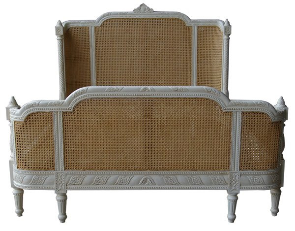 Louis XVI Rattan Bed, Gold Leaf French Country Furniture USA