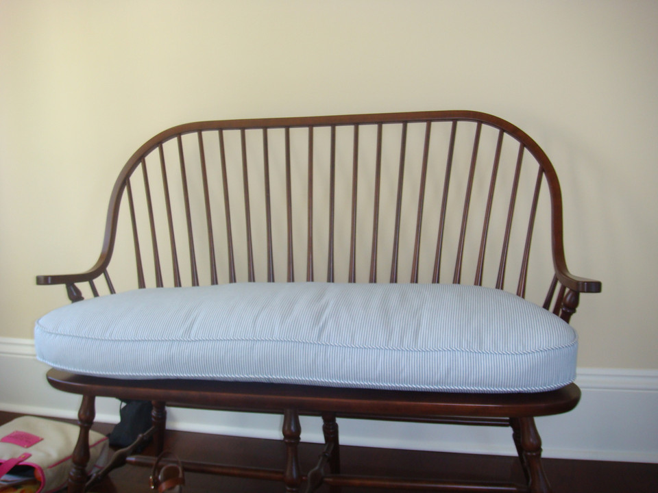 Seat Cushion for Bay window, Blue and White Stripe