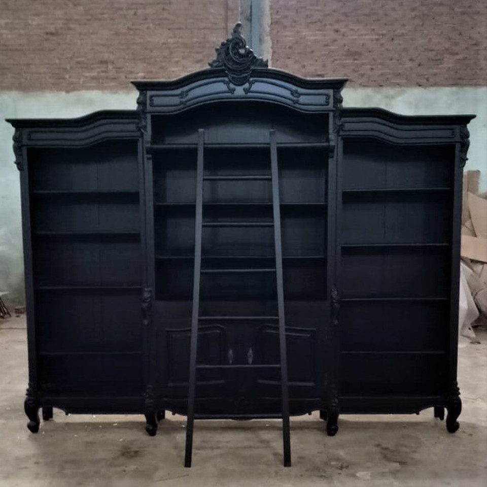 Bookcase with Ladder, French bookcase black