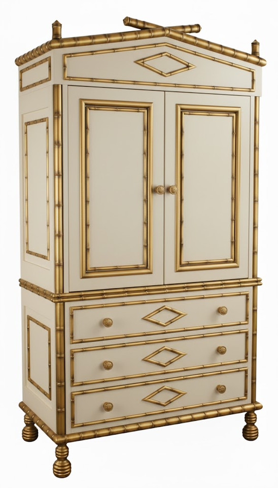 BAMBOO ARMOIRE CREAM AND GOLD
