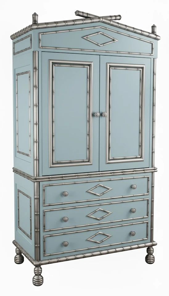 BAMBOO ARMOIRE BLUE AND SILVER