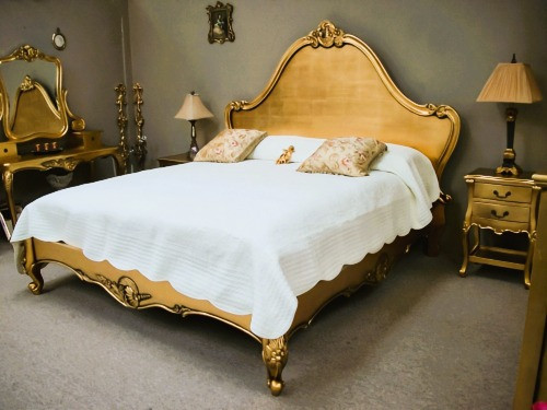 French Bed, Gold softly carved