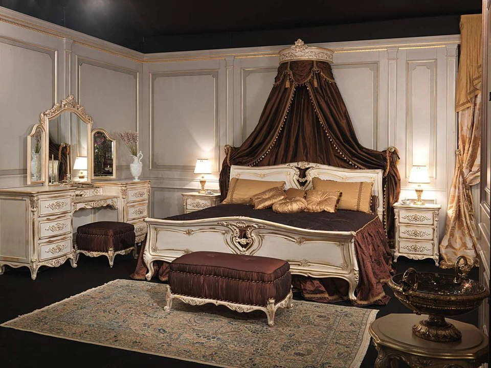 Classic Louis XVI Bed Set, White & Gold