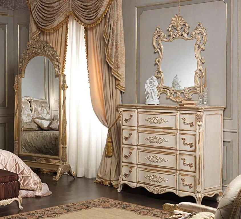 Classic Louis XVI Bed Set, White & Gold