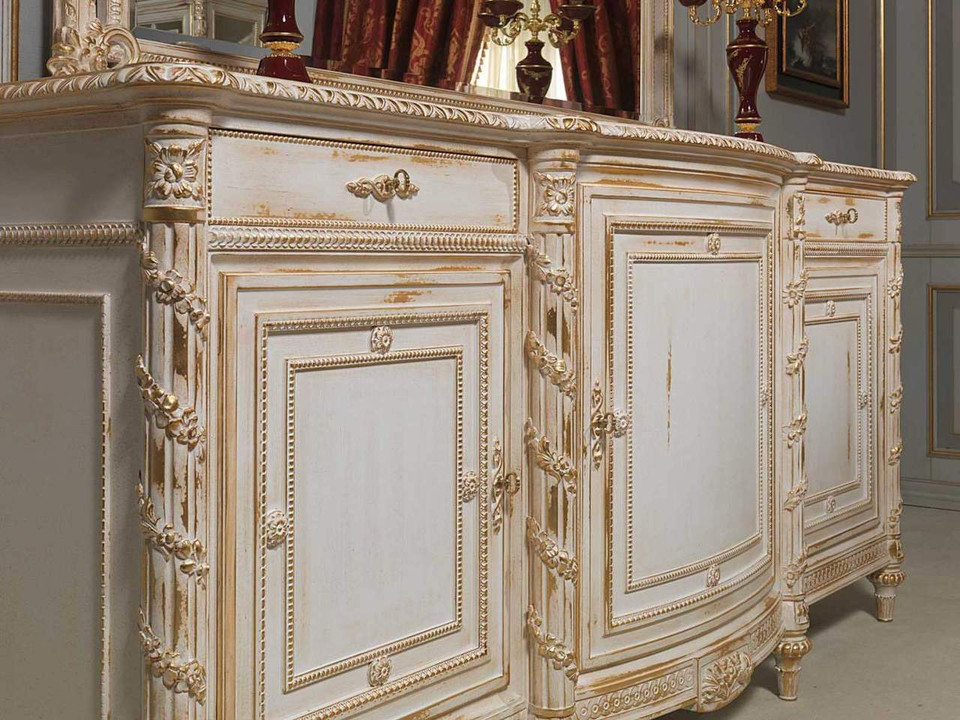 Luxury classic dining room set, Louis XVI white and gold