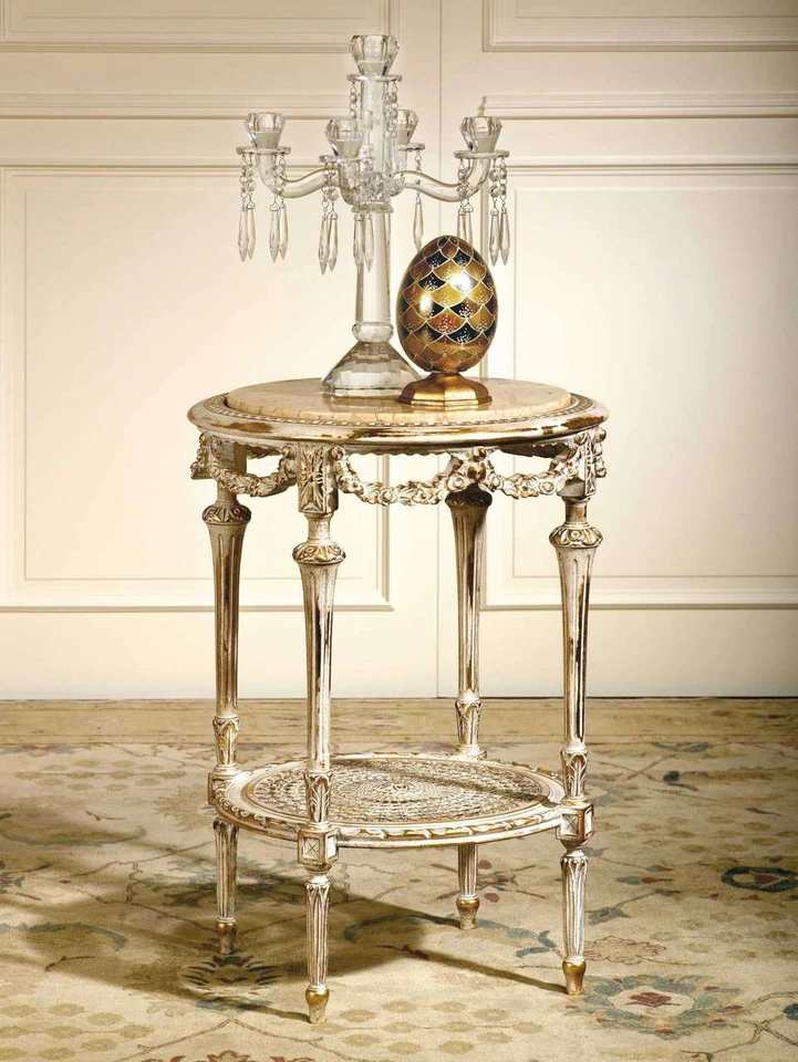 (A) Louis XVI Round Side table, Gold and White