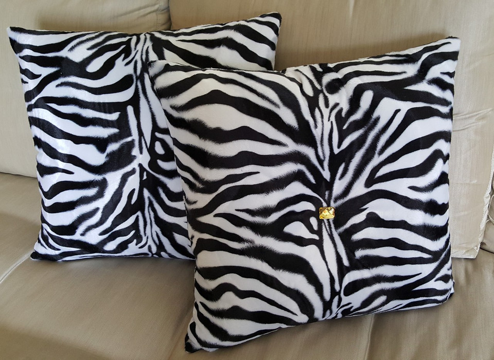 Zebra Print Bling Throw Pillow, Black And White