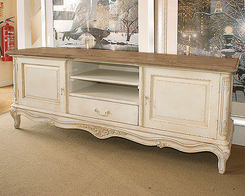 French Chateau French Ivory Low Sideboard TV Unit Parquet Top