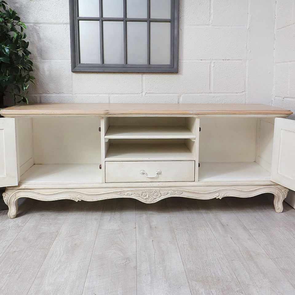 French Chateau French Ivory Low Sideboard TV Unit Parquet Top