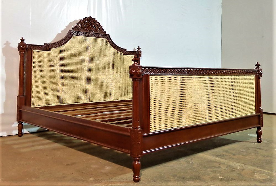 Rattan Bed French Country Style, Mohogany And Natural
