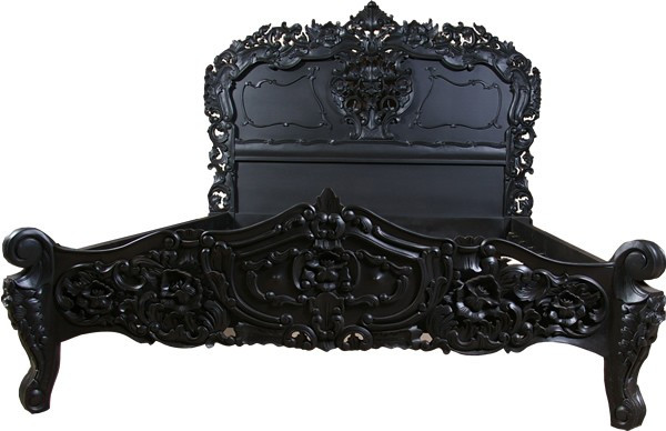 Rococo Carved Headboard, Lacquer Black