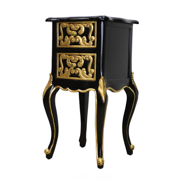 Rococo Carved Headboard, Lacquer Black