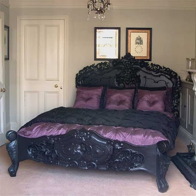 Rococo Carved Headboard, Lacquer Black