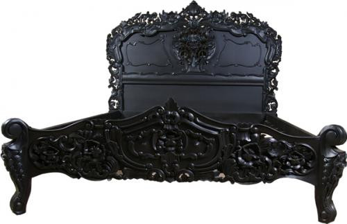 Rococo Carved Headboard, Lacquer Black