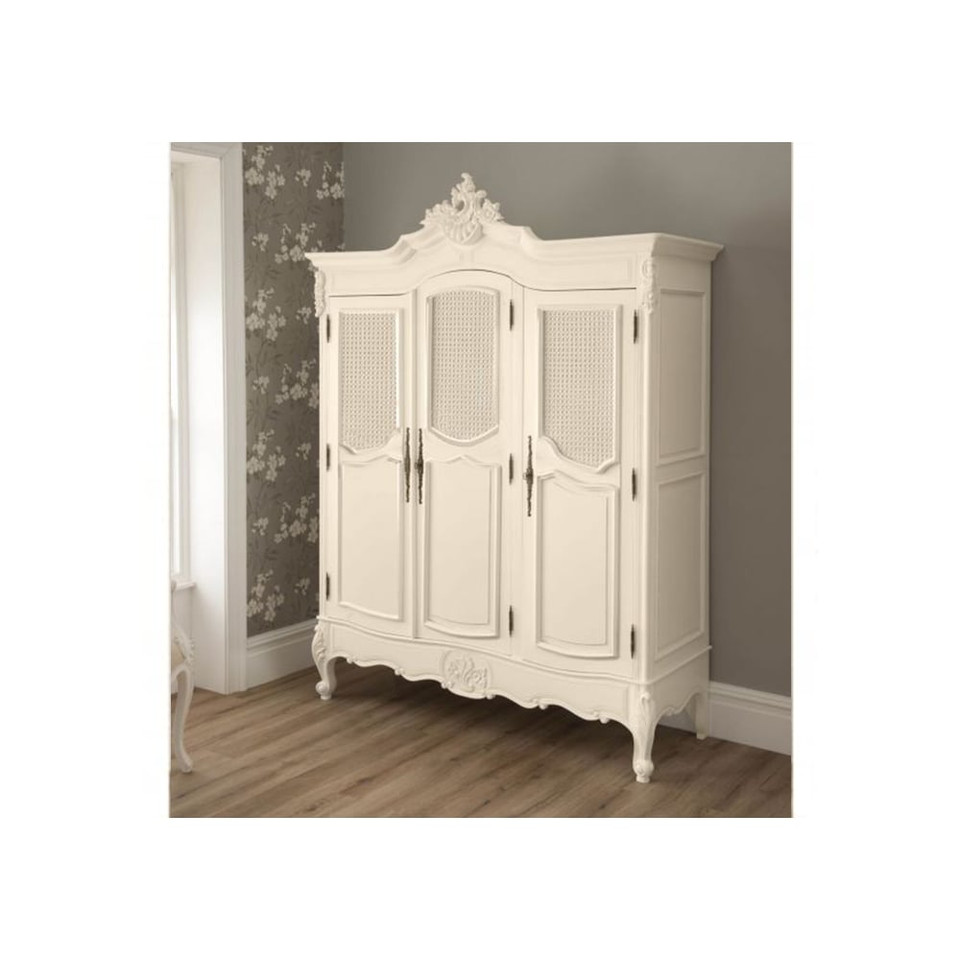 French Chateau Rattan Armoire Wardrobe Black