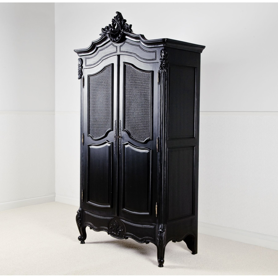 French Chateau Rattan Armoire Wardrobe Black