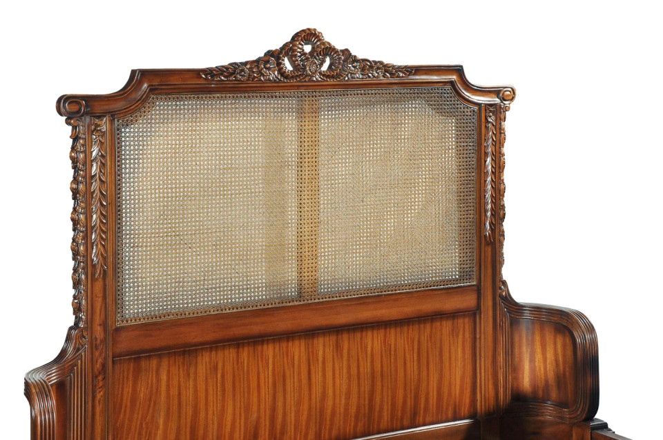 Louis XVI Rattan Wing Bed Frame, Antique Mahogany