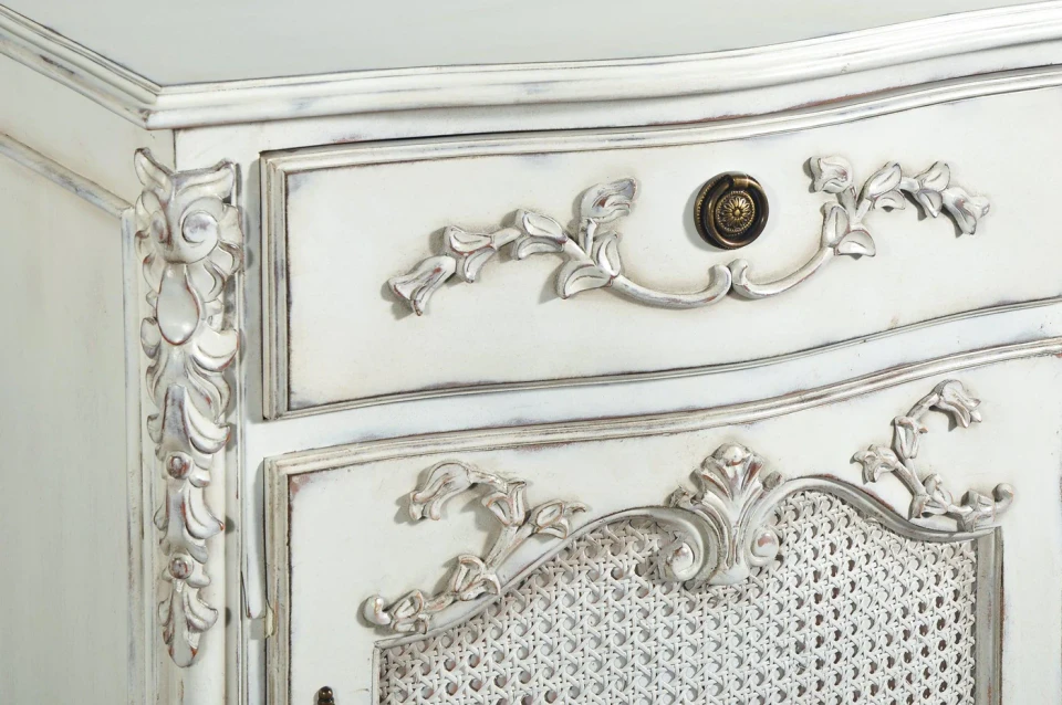 Louis XVI Rattan Wing Bed Frame, Light Blue Green