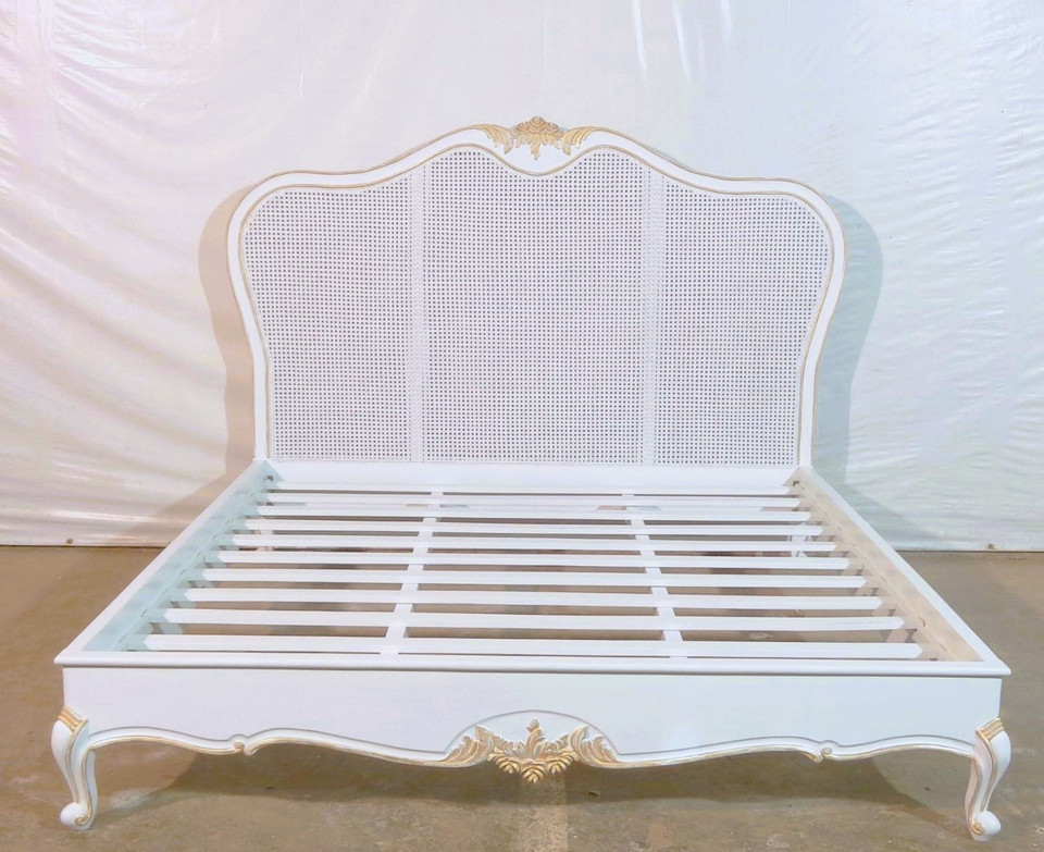 FRENCH RATTAN BEDROOM SET WITH LOW FOOTBOARD, TAUPE AND GOLD