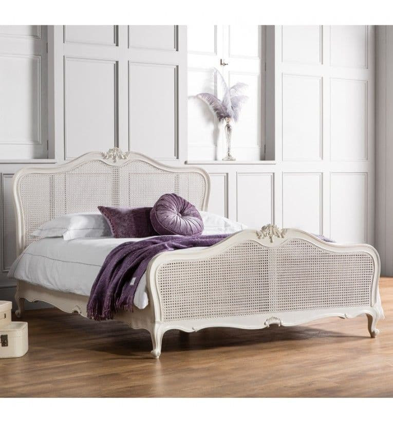 FRENCH RATTAN BEDROOM SET WITH LOW FOOTBOARD, TAUPE AND GOLD