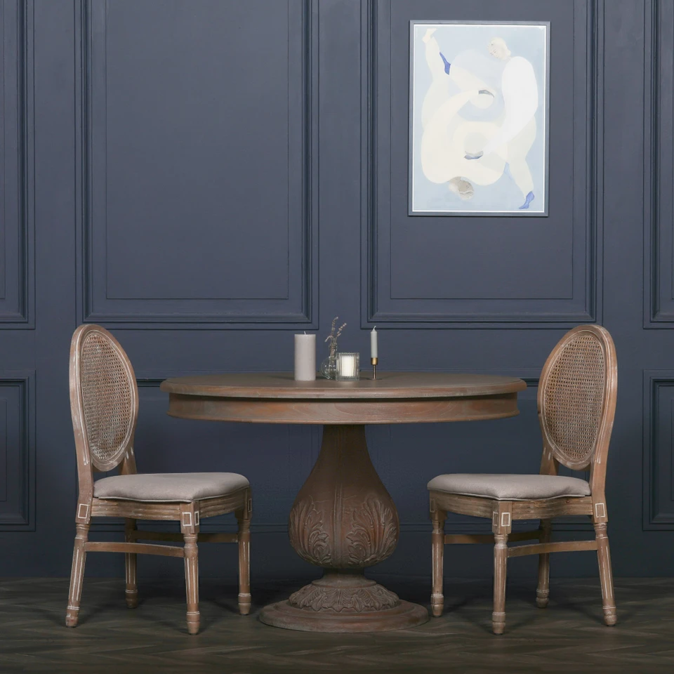 LYON ACORN RUSTIC ROUND LARGE DINING TABLE SET