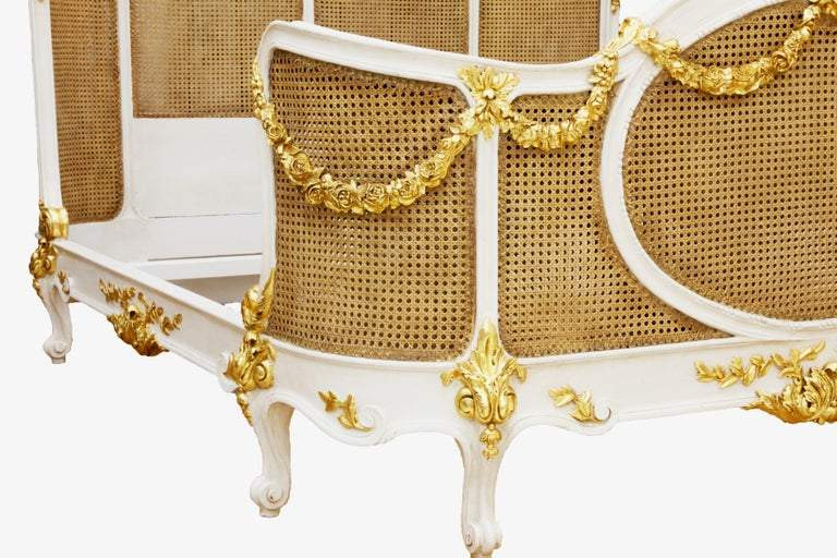 LOUIS XVI SWAG ROSES RATTAN BED FRAME, ALASKAN KING