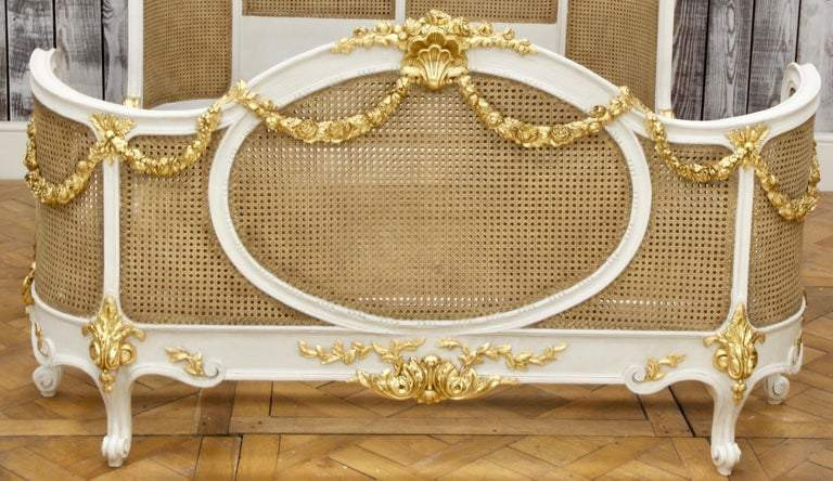 LOUIS XVI SWAG ROSES RATTAN BED FRAME, ALASKAN KING