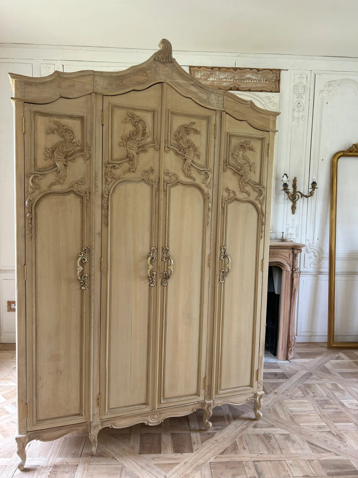 LOUIS XV FARMHOUSE ARMOIRE WARDROBE NATURAL