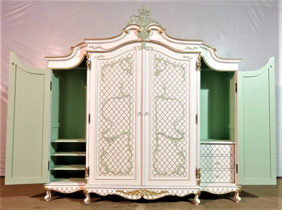Marie Antoinette Armoire Light Green and Gold