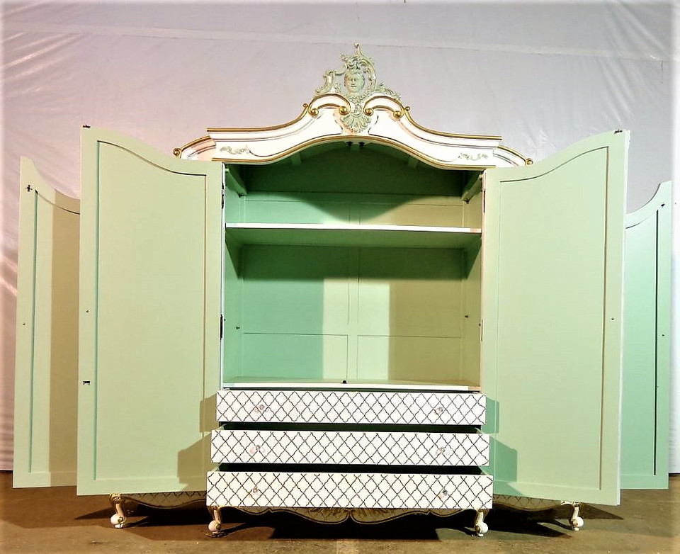 Marie Antoinette Armoire Light Green and Gold