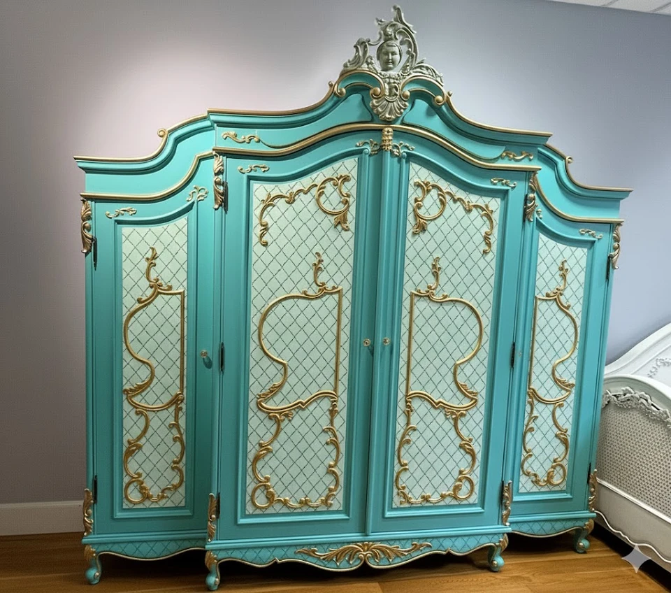 Marie Antoinette Armoire Light Green and Gold