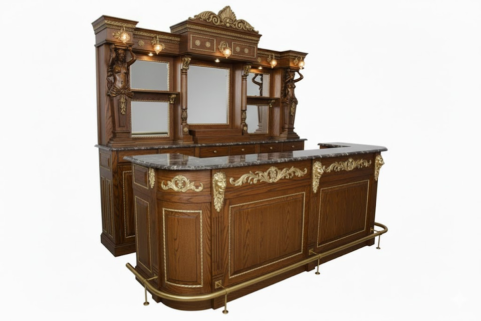 Luxury Hand-Carved Traditional English Home Bar