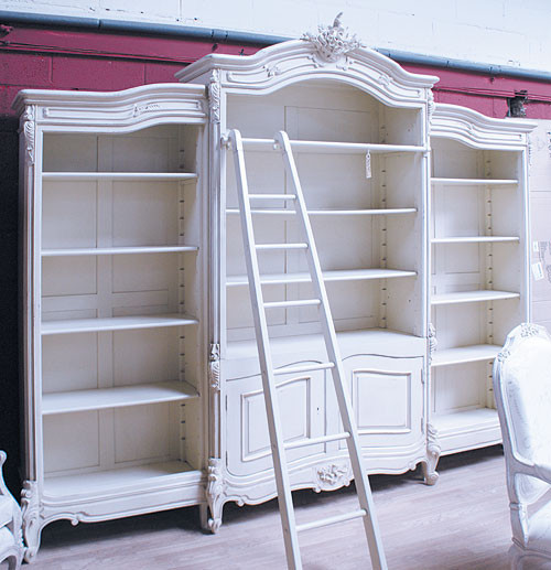 Bookcase, French Carved Bookcase Display with ladder