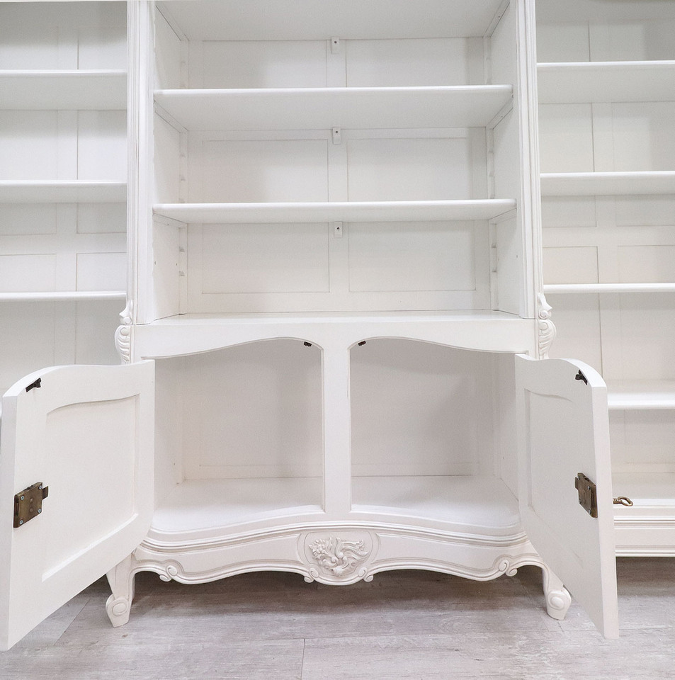 Bookcase, French Carved Bookcase Display with ladder