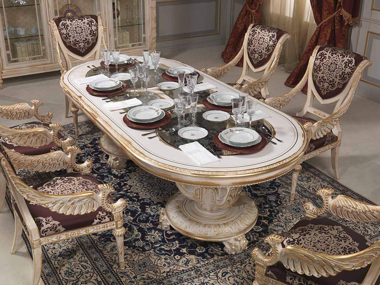 Luxury classic dining room set, Louis XVI white and gold